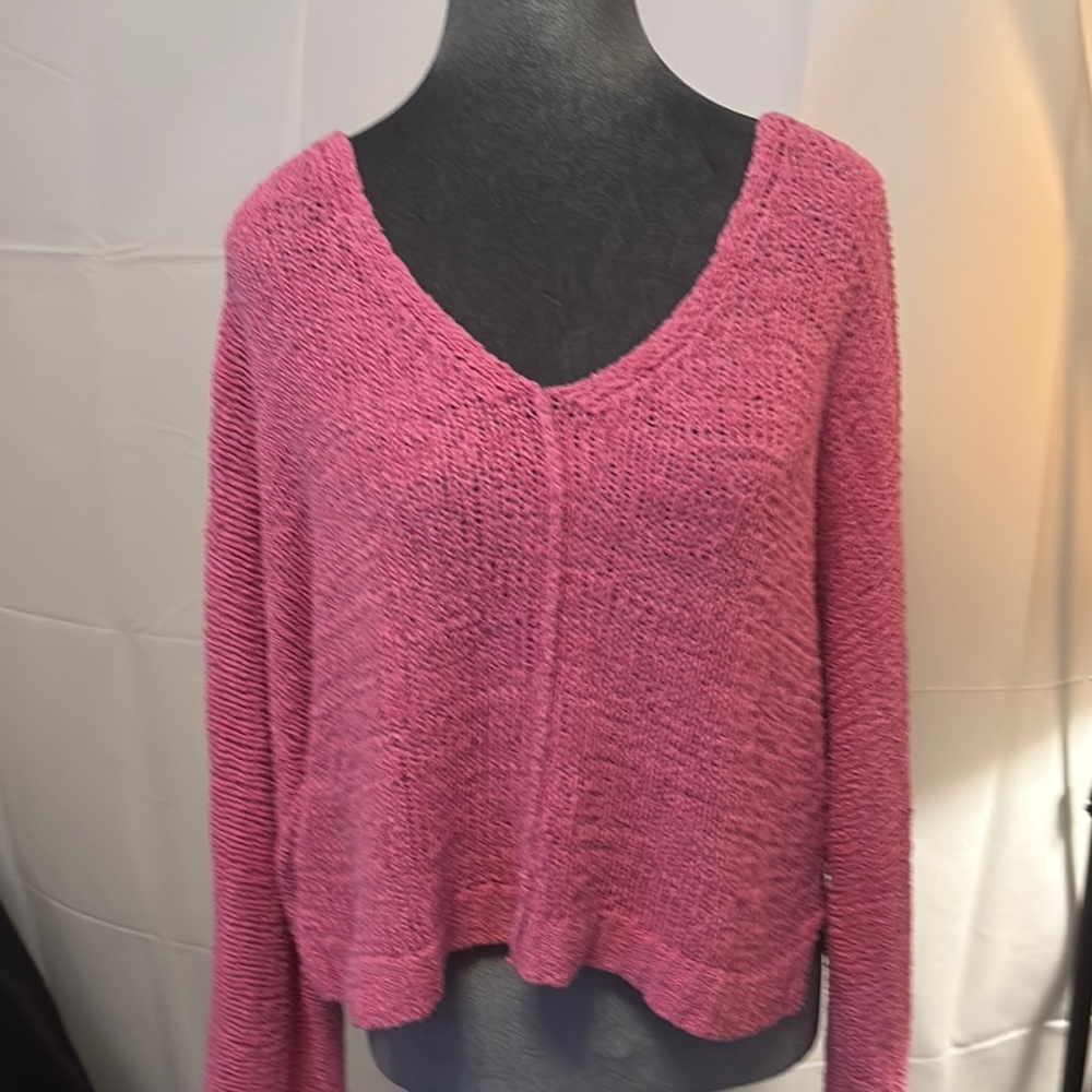 BP Pink V-Neck Sweater with Textured Knit